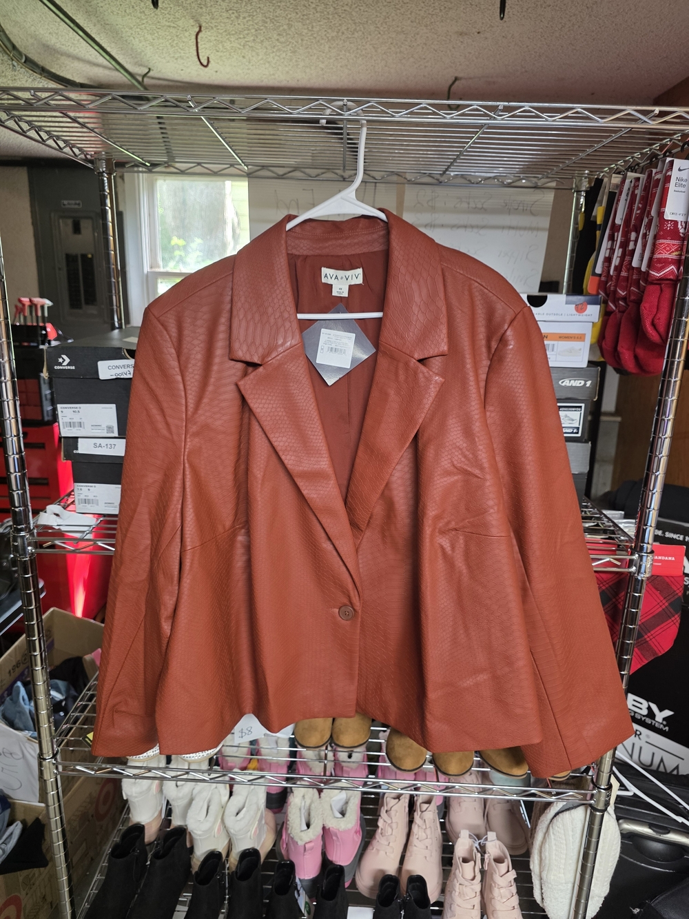 Ava & Viv Rust Faux-Leather Single-Button Blazer